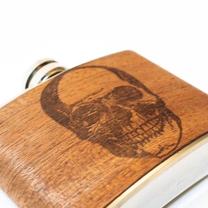 Skull Flask : Mahogany Wood steam punk pocket flask, skull hip flask, skeleton skull, gift for uncle, skull lover image 2