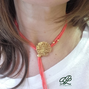 18k gold plated water lily pendant, lotus gold bracelet, silk bracelet, gold lotus pendant, gold nenufar bracelet, leaf image 4