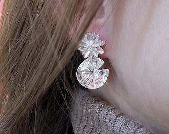 Sierlijke bloemenoorbellen, waterleliesieraden, lelieblad oorlel lotusoorbellen, botanische sieraden uniek, op de natuur geïnspireerd, verjaardagscadeau moeder