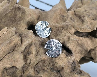 Handmade Sterling Silver Lotus Leaf Earrings, Nature Jewelry