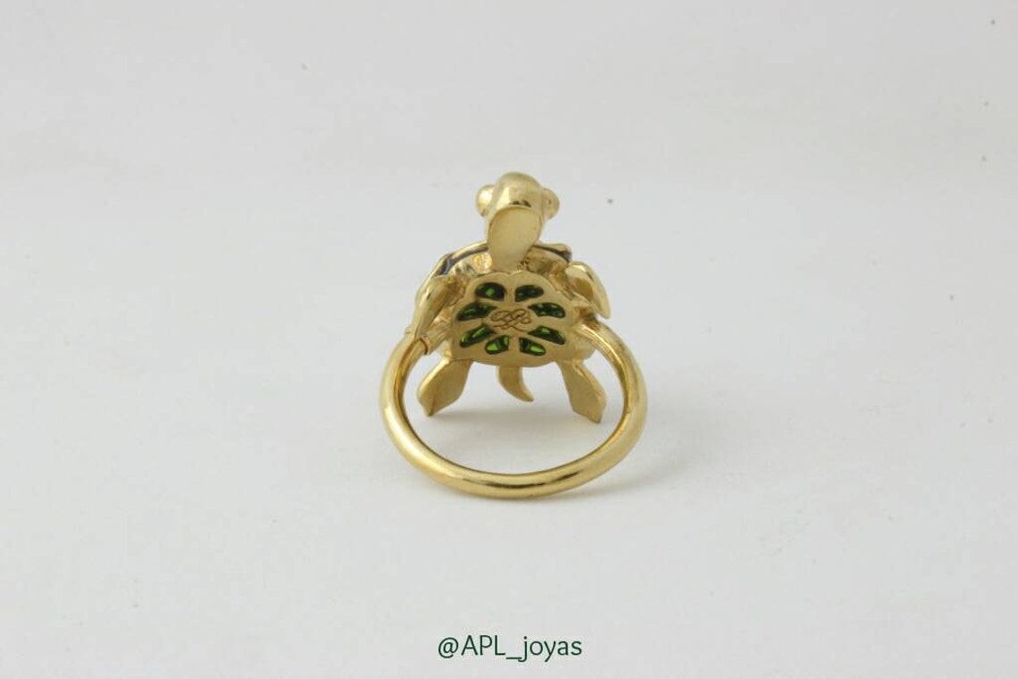 Turtle Golden Ring With Green Enamel - Etsy