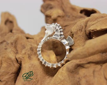 Sterling Silver Seahorse Ring, Dainty Nautical Jewelry