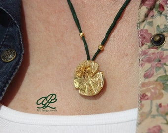 Dainty Gold Plated Lotus Flower, Lily Pad Necklace for Women, Minimalist Nature Inspired Jewelry, Anniversary Gift for Wife, July Flower