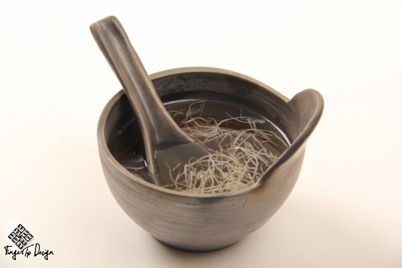 Black pottery set for Asian soup