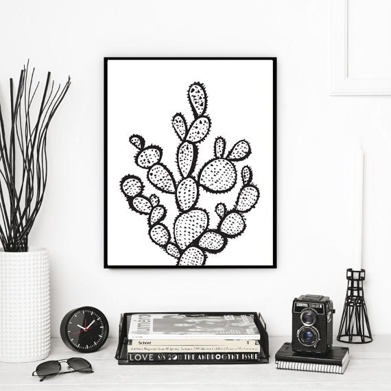 Printable Black Saguaro Cactus Desert Cactus Botanical Art | Etsy