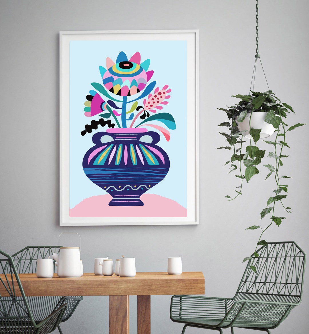 Mid Century Print Protea Print Whimsical Flowers Geometric - Etsy