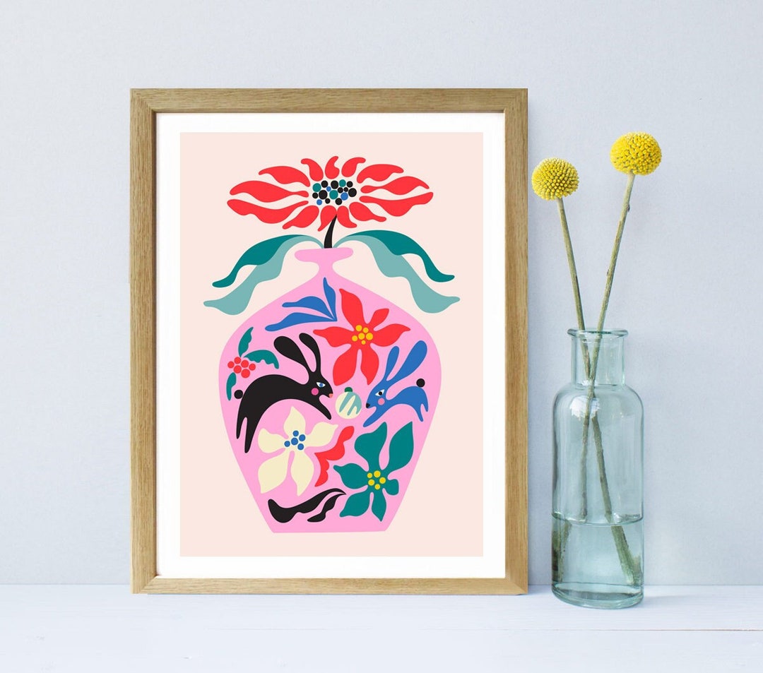 Mid Century Modern Art Floral Print Retro Flowers - Etsy