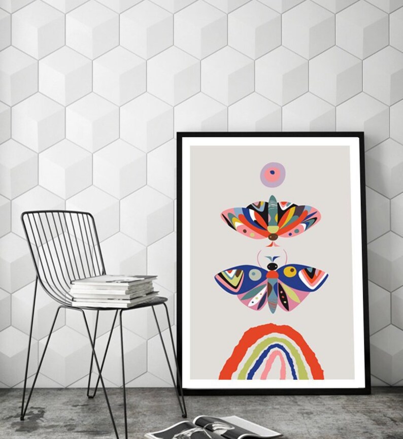 Moths Print Mid Century Modern Art Home Decor Inspirational - Etsy