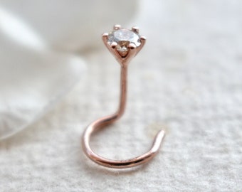 1.5mm-3mm Natural Diamond C/L Twist Wire Nose Stud, 14k Solid Gold Piercing Stud, 22g Body Jewellery, New Baby Earrings