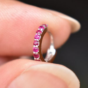 6mm 8mm 10mm 1.5mm Natural Ruby 18g Clicker, 14k 18k Solid Gold Hinged Hoop Ring, Nose Cartilage Conch Helix Lobe Orbital Lip Brow Piercing