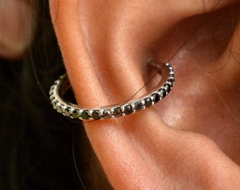 5-14mm Natural Black Diamond Clicker, 14k 18k Solid Piercing Hoop for Nose Orbital Conch Cartilage Lobe Helix Ear Piercing, 14g, 16g, 18g