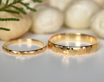 14k Solid Gold Matching Couples Rings, His Hers Brushed Finish Wedding Band Rings, Gender Neutral Couple Ring Set, Narrow Wide Ring Set