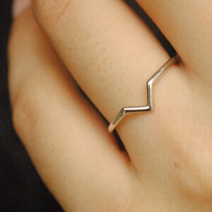 Solid Gold Chevron Wedding Band, Dainty Gold V Ring in 14K Gold, Skinny Stacking Ring