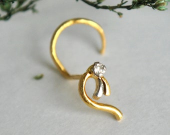 Small Diamond Nose Pin in 14K Solid Gold, Designer Paisley Natural Diamond Nose Piercing, Unique Nose Piercing Jewelry