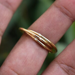 14k 18k Solid Gold Three Rolling Ring, 1mm Triple Interlocked Pave Diamond Ring, Fidget Band image 9