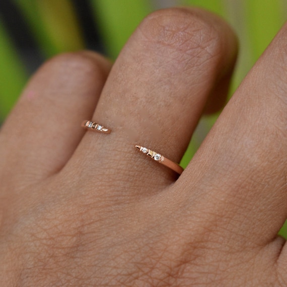 Pave Diamond Open Spacer Ring 14k 18k Solid Gold Stack Wedding Band Promise Anniversary Jewelry Under Solitaire Straight Band Ring