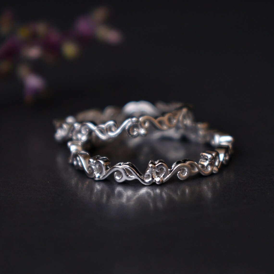 Solid Gold Ivy Vine Wedding Band Floral Dainty Wedding Ring Etsy