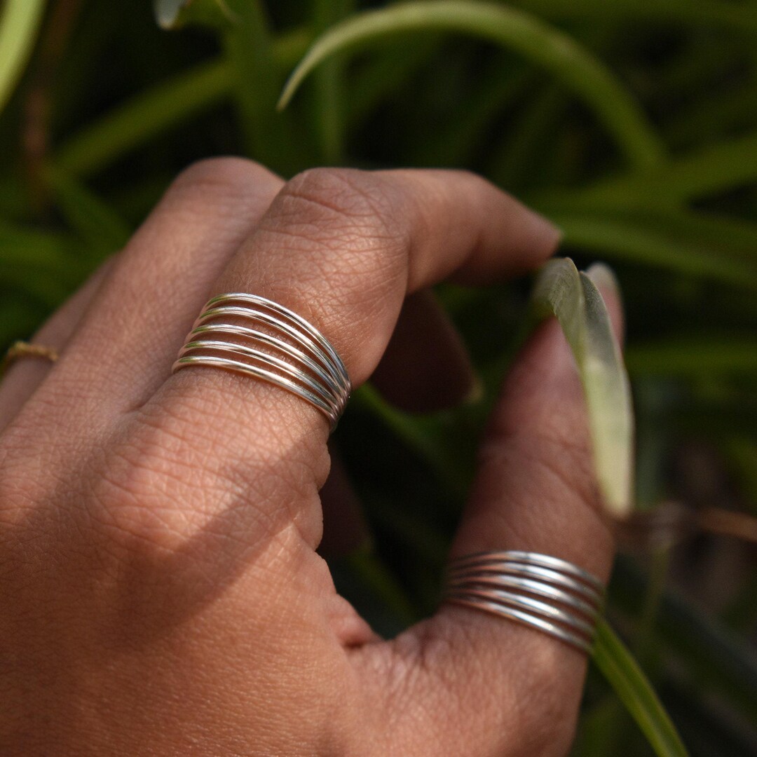5 Lines Sterling Silver Broad Toe Rings, Knuckle Midi Thumb Rings, Body ...