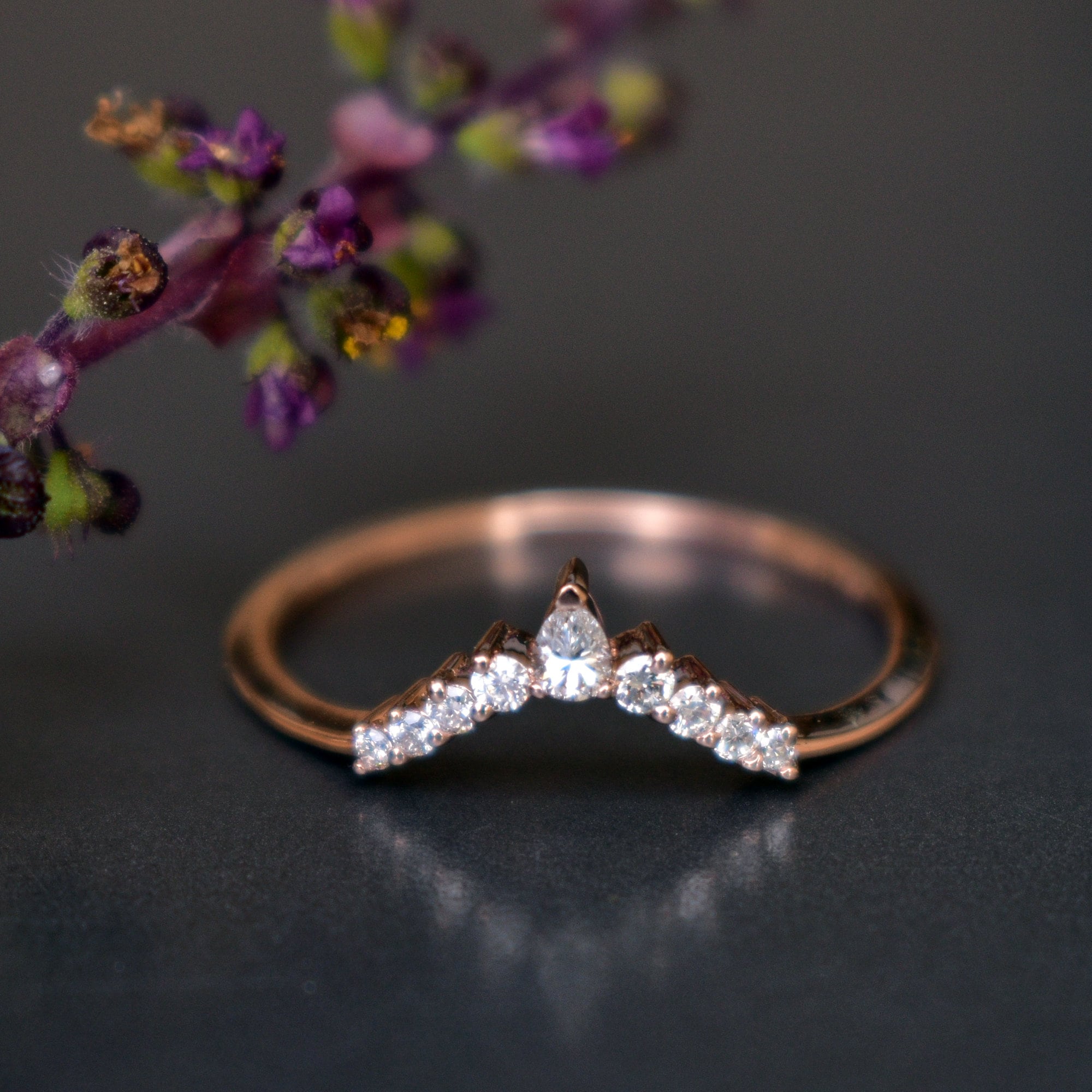 Curved Stack Wedding Band With Pear and Round Diamond in 14K Etsy UK