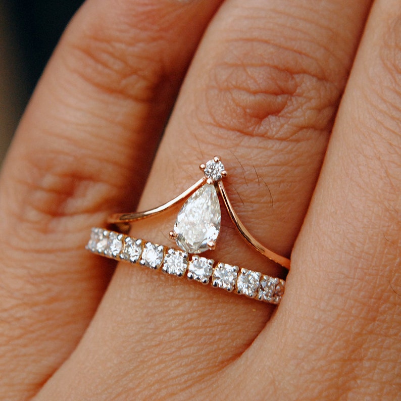Diamond Wedding Ring Set. Pear Shaped Diamond Bridal Etsy