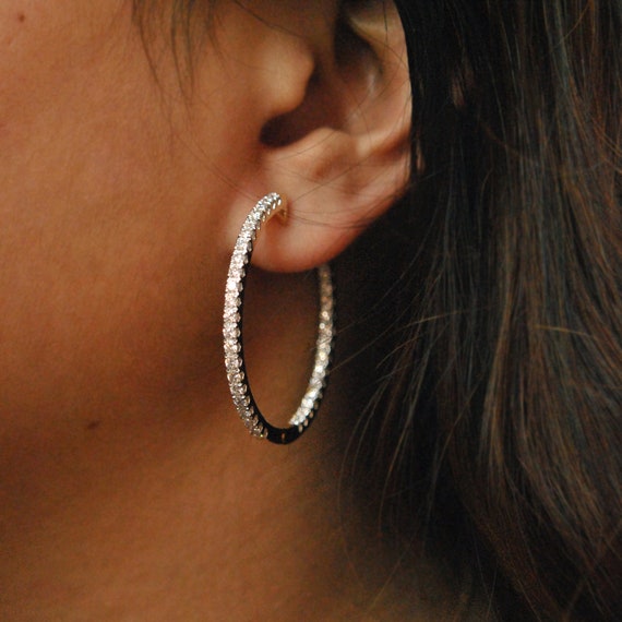 1 inch diamond hoop earrings deals