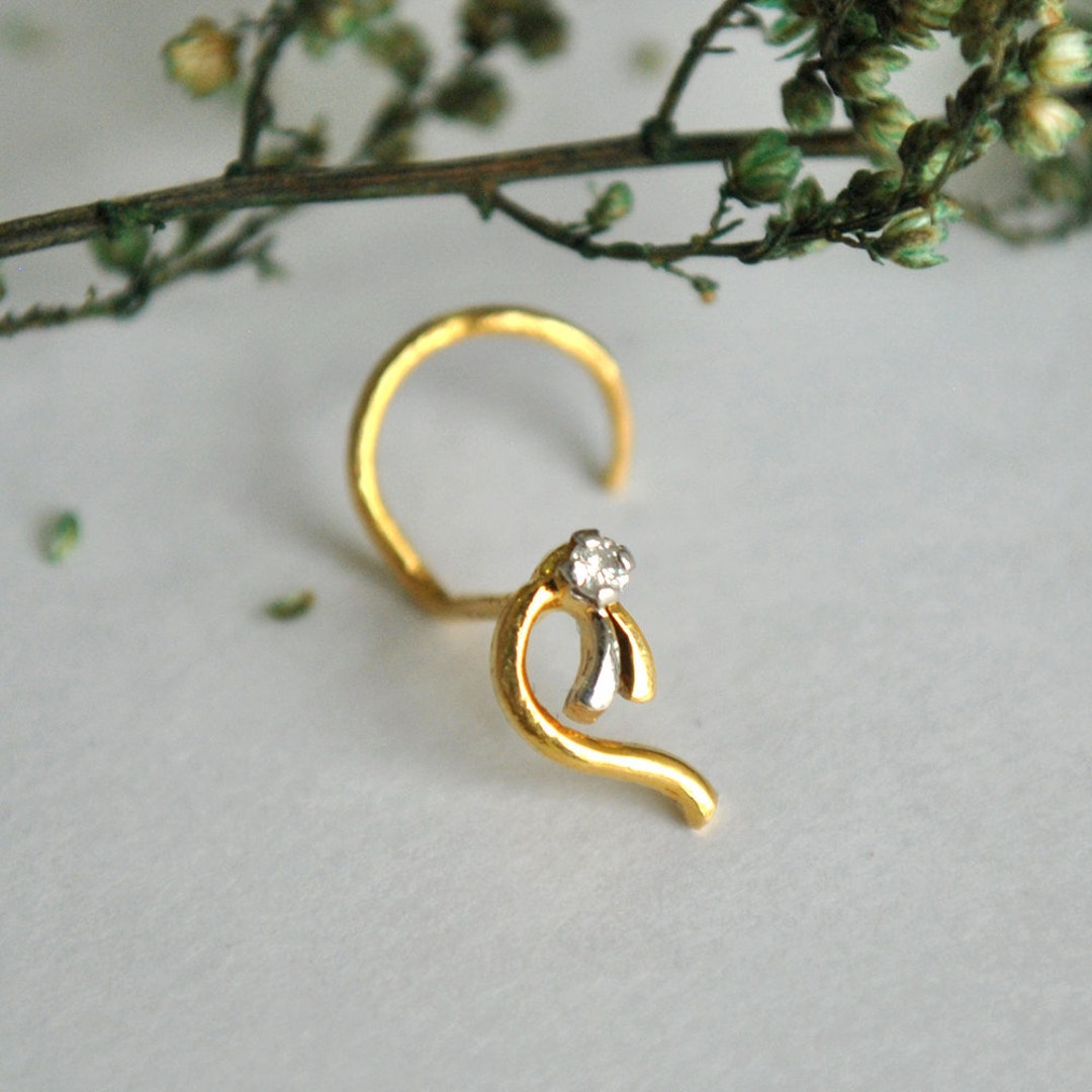 Small Diamond Nose Pin in 14K Solid Gold Designer Paisley Natural Diamond Nose Piercing Unique Nose Piercing Jewelry Etsy