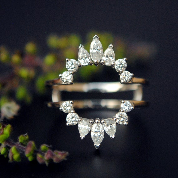 14kt White Gold Womens Round Diamond Crown Wrap Enhancer Wedding Band | Las  Villas Jewelry