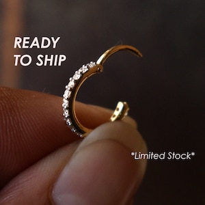 SHIPS IN 3 DAYS!! 1.2mm Genuine Diamond 14k Solid Gold Clicker, Body Piercing Hoop Ring, Last Minute Unisex Christmas Gifts
