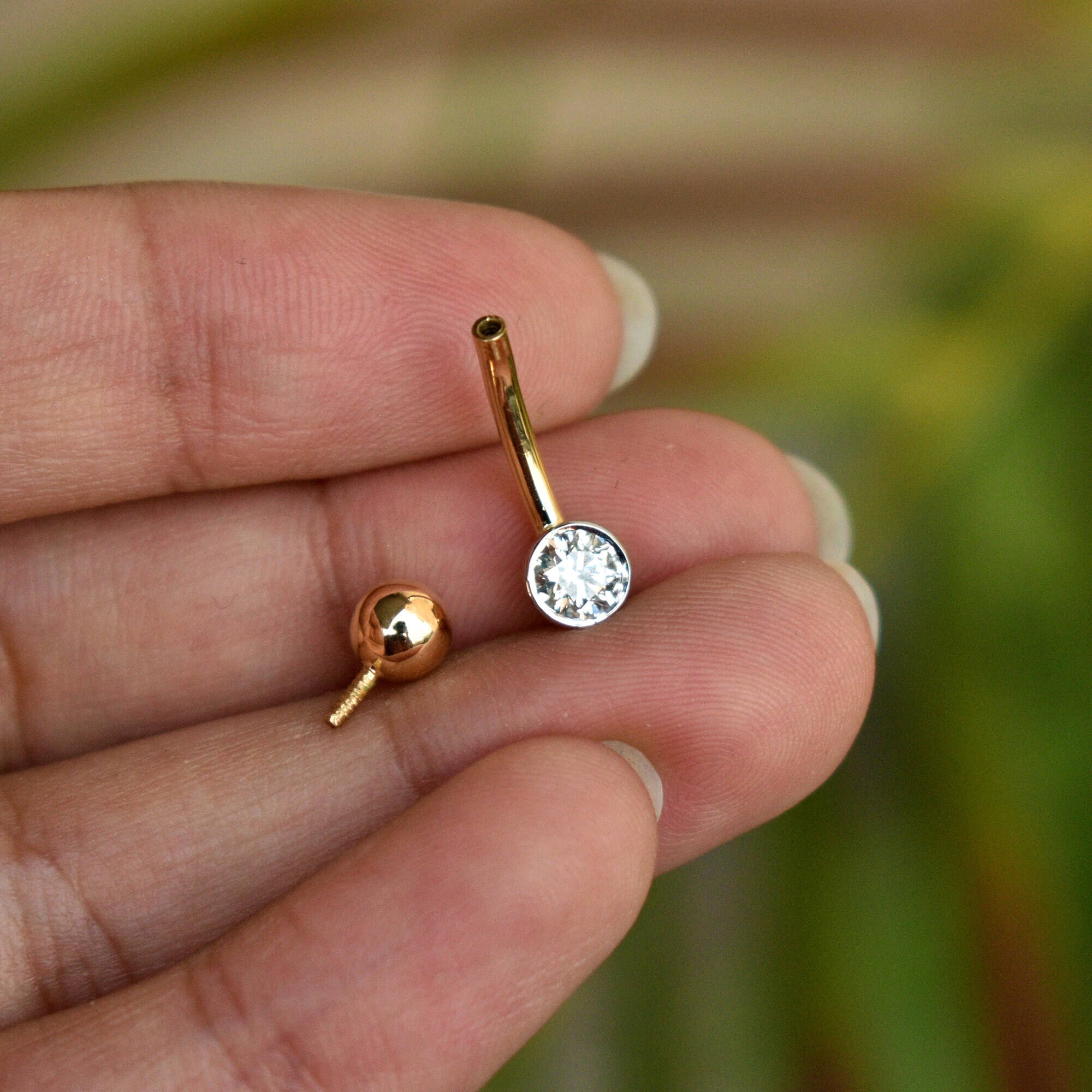 0.30 Ct Big Real Diamond Curved Barbel 14k 18k Solid Gold Belly