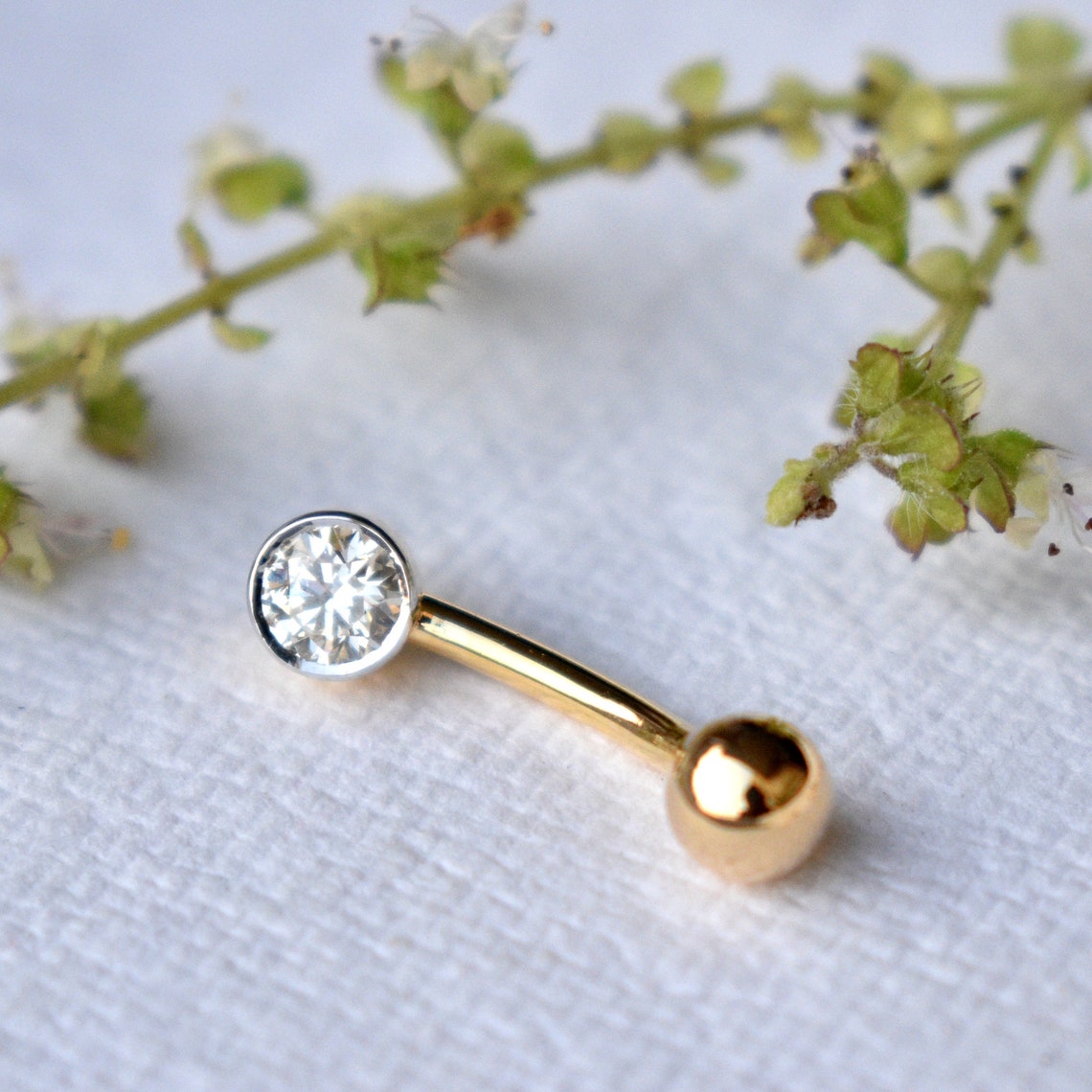Real Big Diamond Belly Ring in 14K Gold Belly Button Piercing Etsy