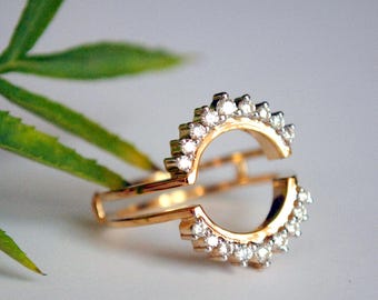 Diamant-Ringschutz für runden Solitärring, 14K Gold Classic Halo-Ring-Enhancer, Jubiläumsring-Verpackungsstapel Eheringe