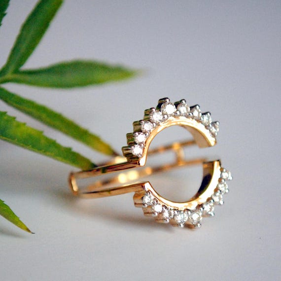 Diamond Ring Guard. Round Classic Halo Ring Enhancer. 14K Gold Etsy