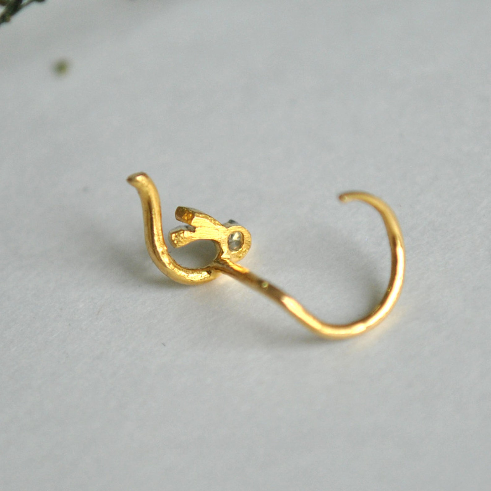 Small Diamond Nose Pin in 14K Solid Gold Designer Paisley Etsy