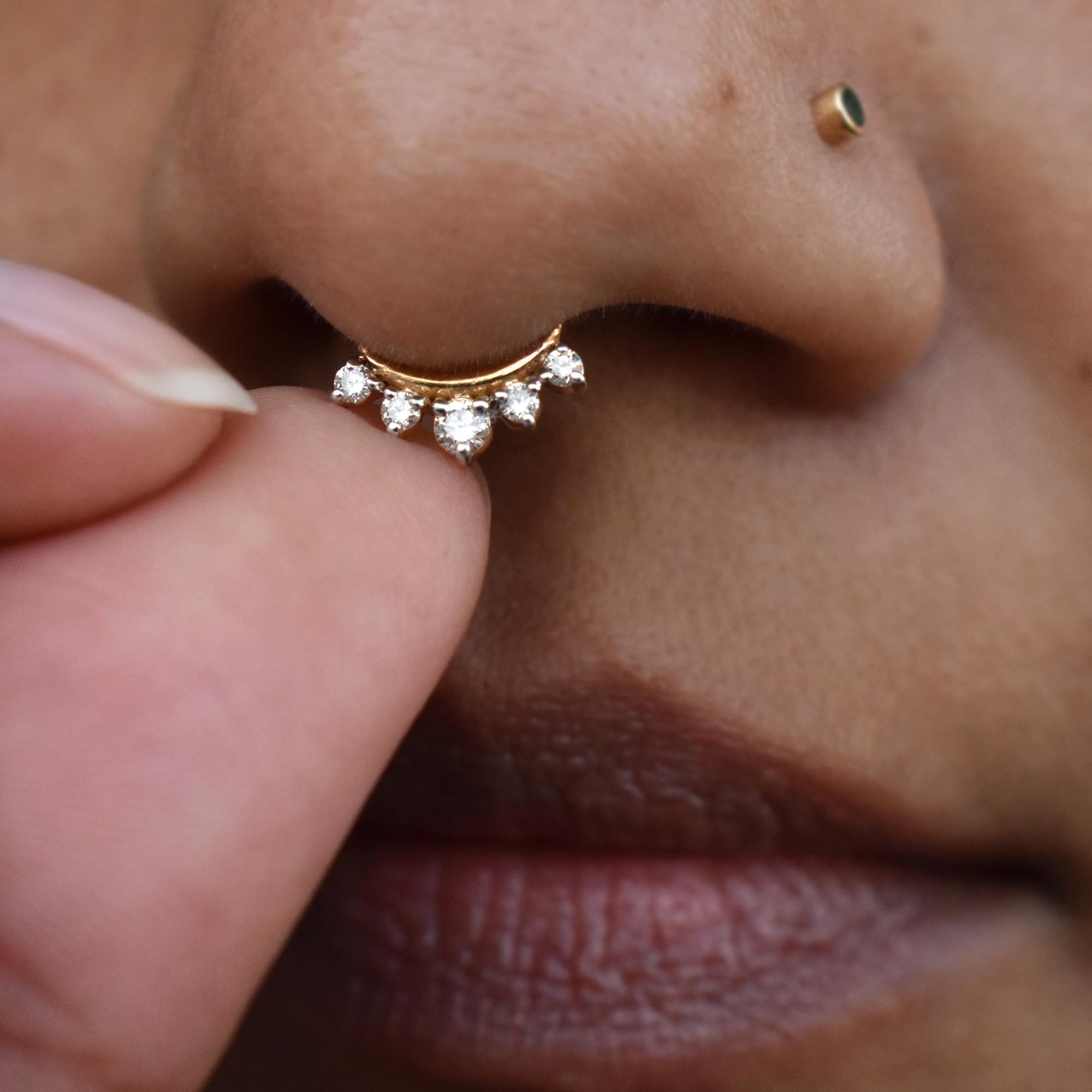 22k Solid Gold CLIP ON SEPTUM Ring, Natural Diamond Fake Septum, Faux ...