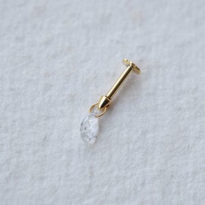 Floating Pear Natural Diamond Stud, 14k/18k Solid Gold Hidden Helix Piercing Jewelry Unique Ear Set Up image 5