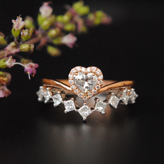 Heart Diamond Engagement Ring With Princess Cut Diamond Wedding