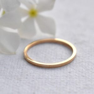 14k 18k Solid Gold Band, Dainty 1mm Square Thin Stack Wedding Spacer Ring