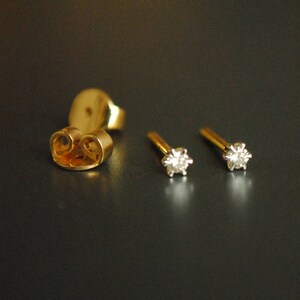 0.01 - 0.10Ct Natural Diamond Pushback Ear Studs, UNISEX 14K 18K Solid Gold Solitaire Earrings, Newborn Baby Earrings, Lobe Piercing Jewelry