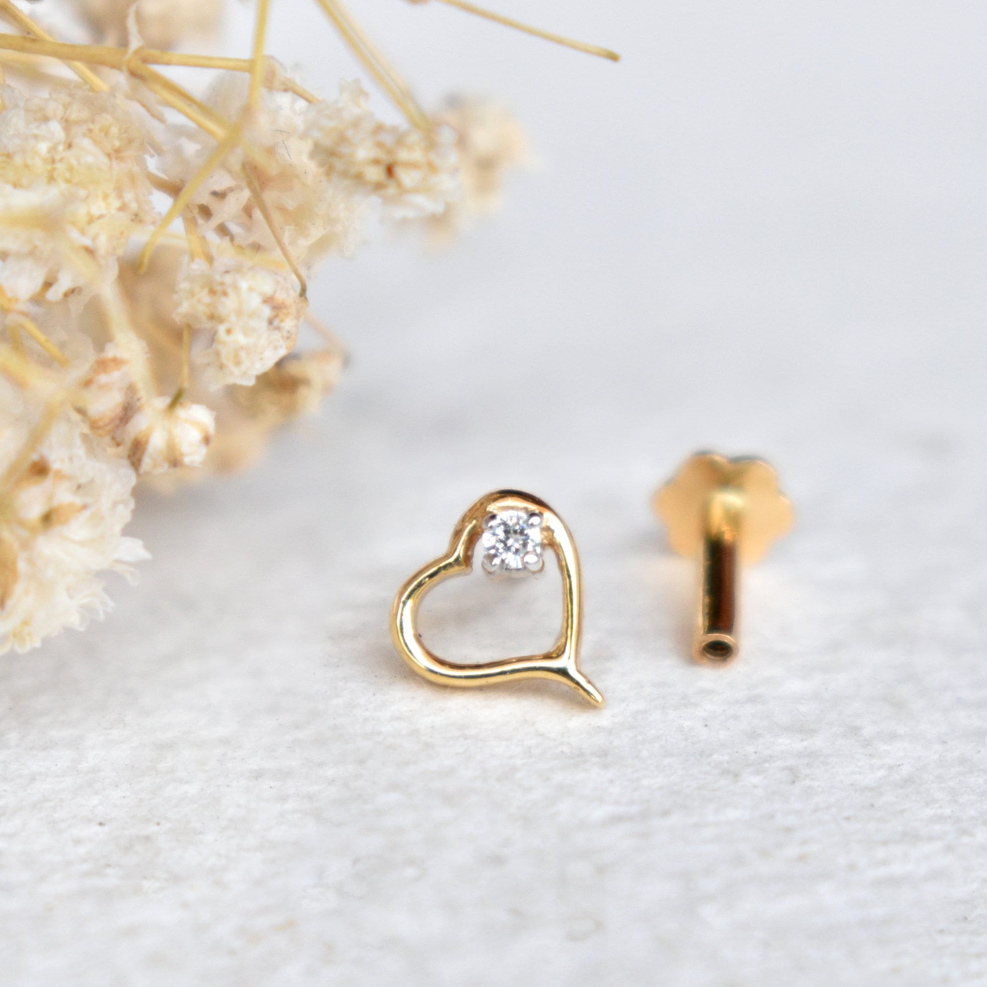18K Gold Diamond Heart Screw Back Earrings for Baby, Toddler, Little Girl | Jewelry Vine