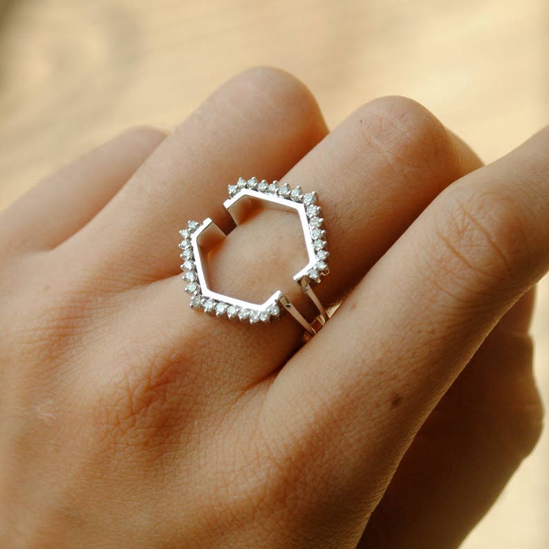 Diamond Ring Guard Hexagon Halo Ring Enhancer in 14K / 18K Etsy