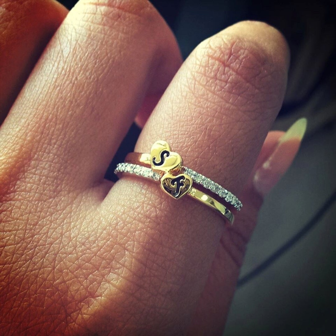 Two Initial Open Ring | Gold minimalist jewelry, Initial ring, Wedding  jewellery collection