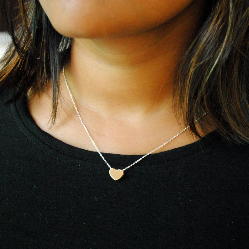 14K Solid Gold Tiny Herz Anhänger Halskette, jeden Tag kleiner Anhänger, Einfaches, Minimal Layering Valentinstag Geschenk Bild 6