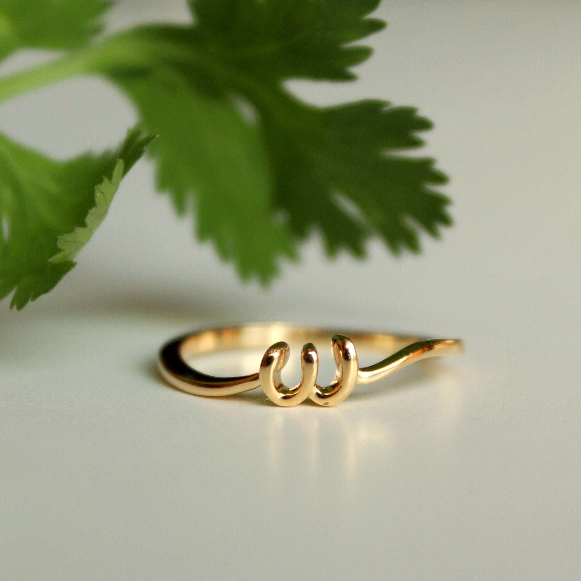 Initial Ring in Solid 14K Gold Case Alphabet
