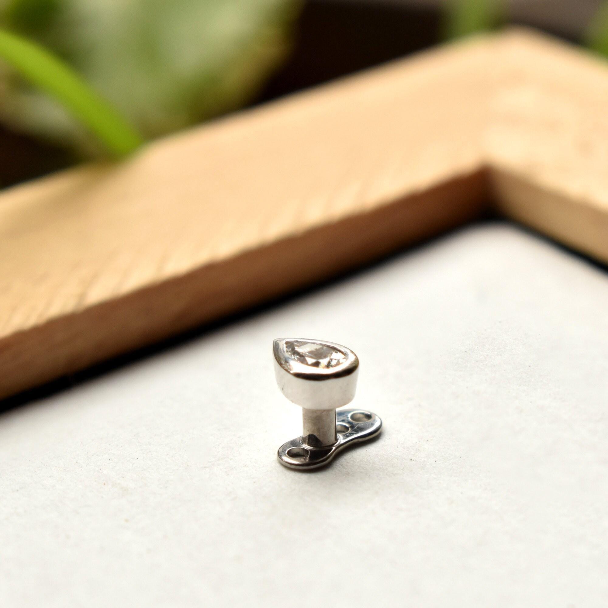 Natural Diamond Dermal Piercing Stud, 14K 18K Solid Gold Top With ...
