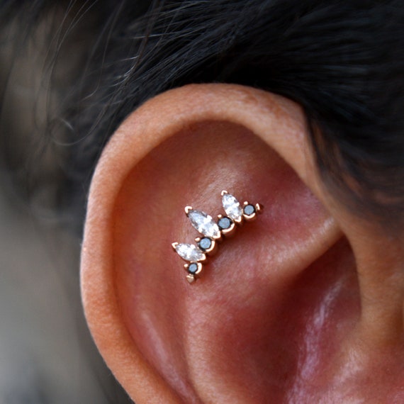 14k Curved Diamond Cluster Helix Piercing