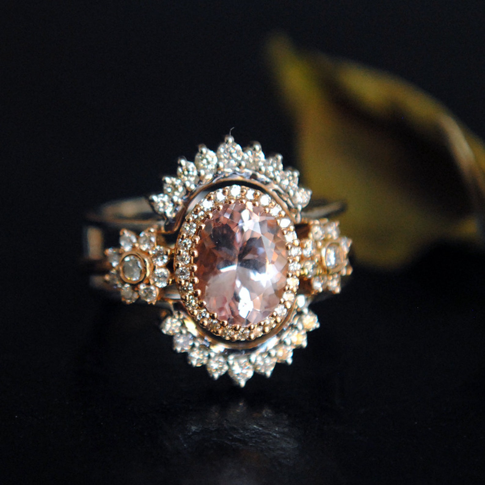 Oval Ring Guard Diamond Classic Halo Ring Enhancer 14K Gold Etsy