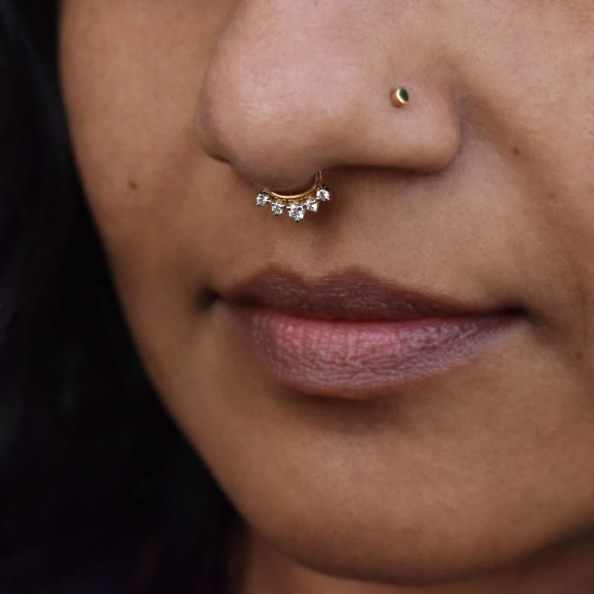 22k Solid Gold CLIP ON SEPTUM Ring, Natural Diamond Fake Septum, Faux ...