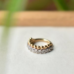 6mm-13mm Genuine WHITE Diamond Clicker in 14k 18K Solid Gold, Diamond Hoop Ring for Nose Ear Conch Lip Brow Piercing, 14g 16g 18g
