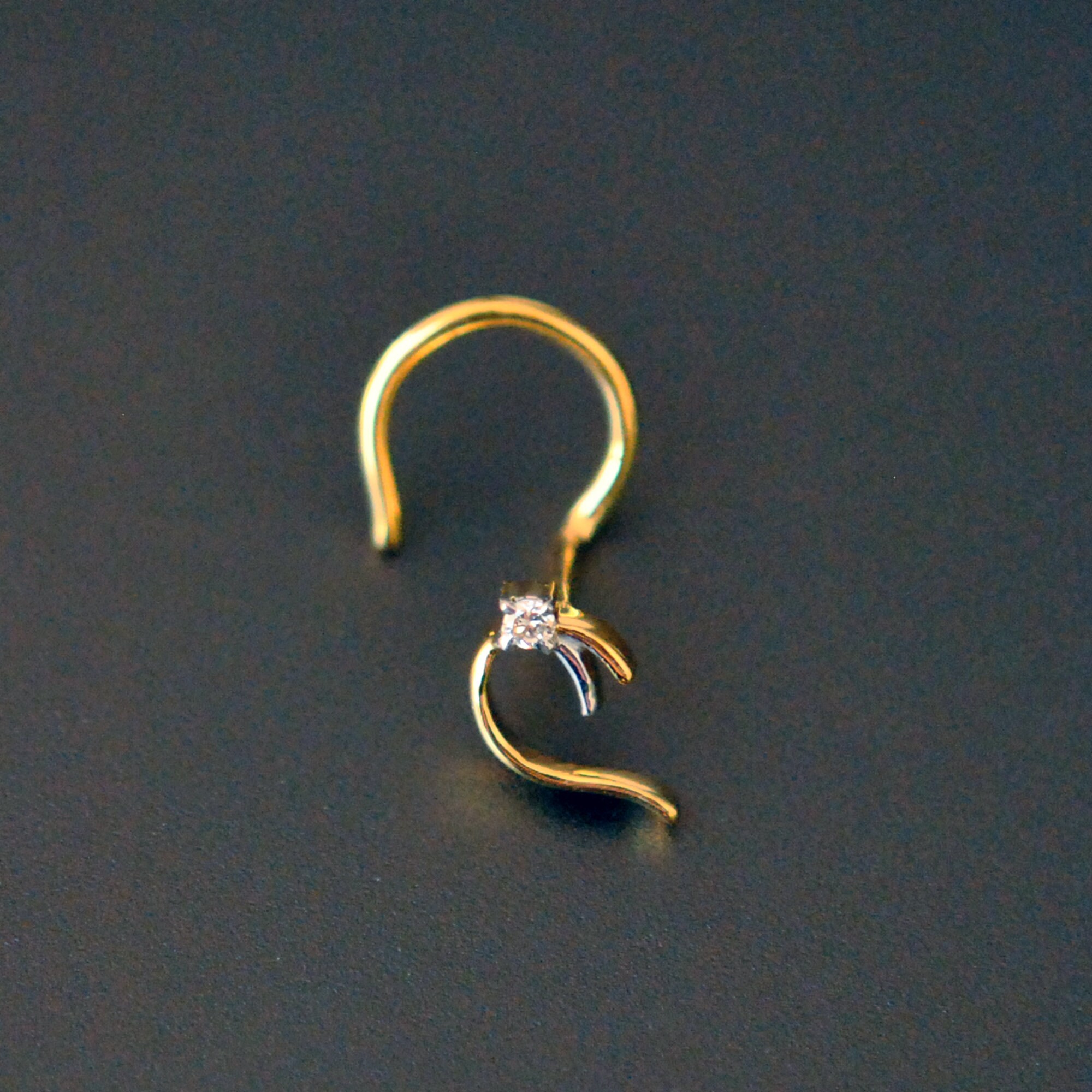 Small Diamond Nose Pin in 14K Solid Gold Designer Paisley Natural