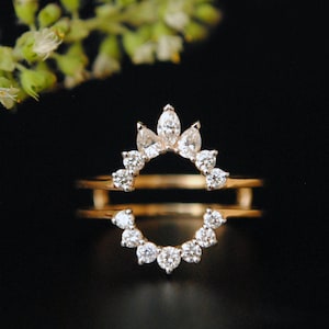Diamond Ring Guard Enhancer for Oval Engagement Ring, 14k 18k Multi Diamond Halo Ring Wrap, Anniversary Gift for Her, Stack Wedding Bands